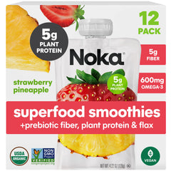 NOKA strawberry-pineapple-smoothie-pouch, on-the-go nutrition with plant protein.