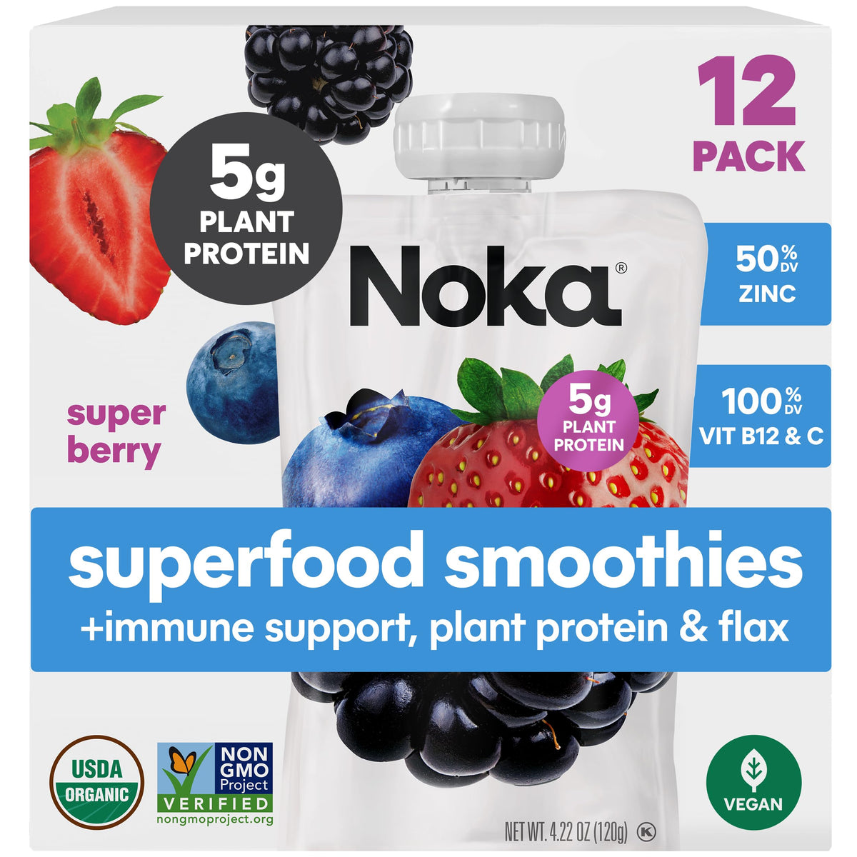 NOKA Super Berry pouch front for convenient on-the-go snacking.