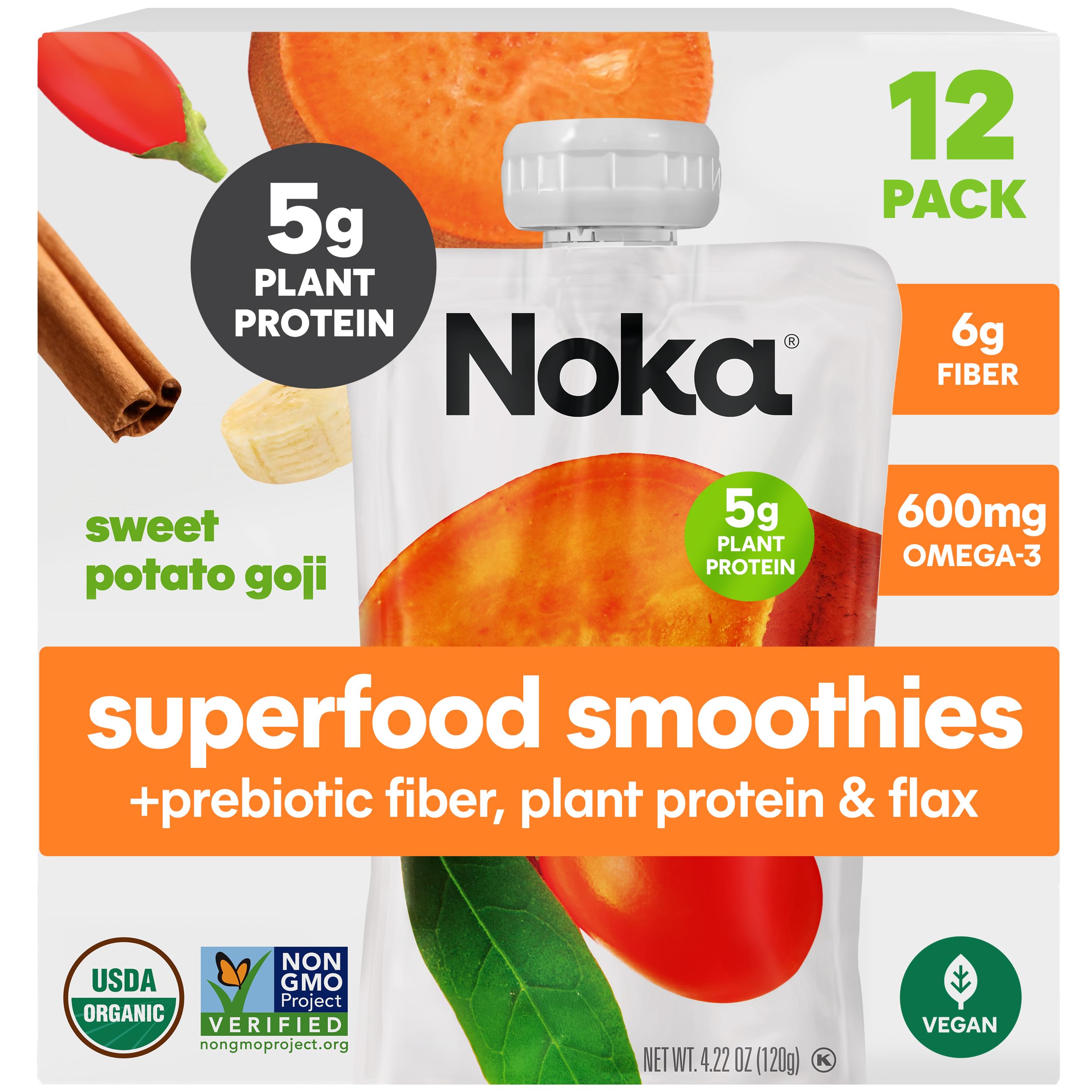 NOKA sweet potato goji pouch on-the-go packaging for busy mornings