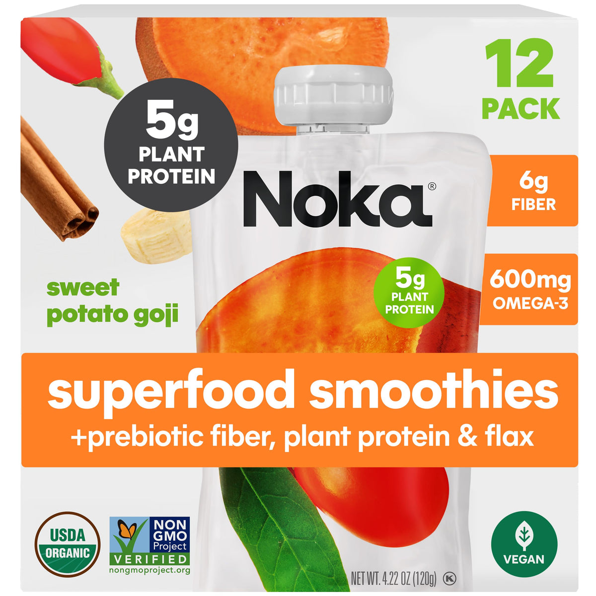 NOKA sweet potato goji pouch on-the-go packaging for busy mornings
