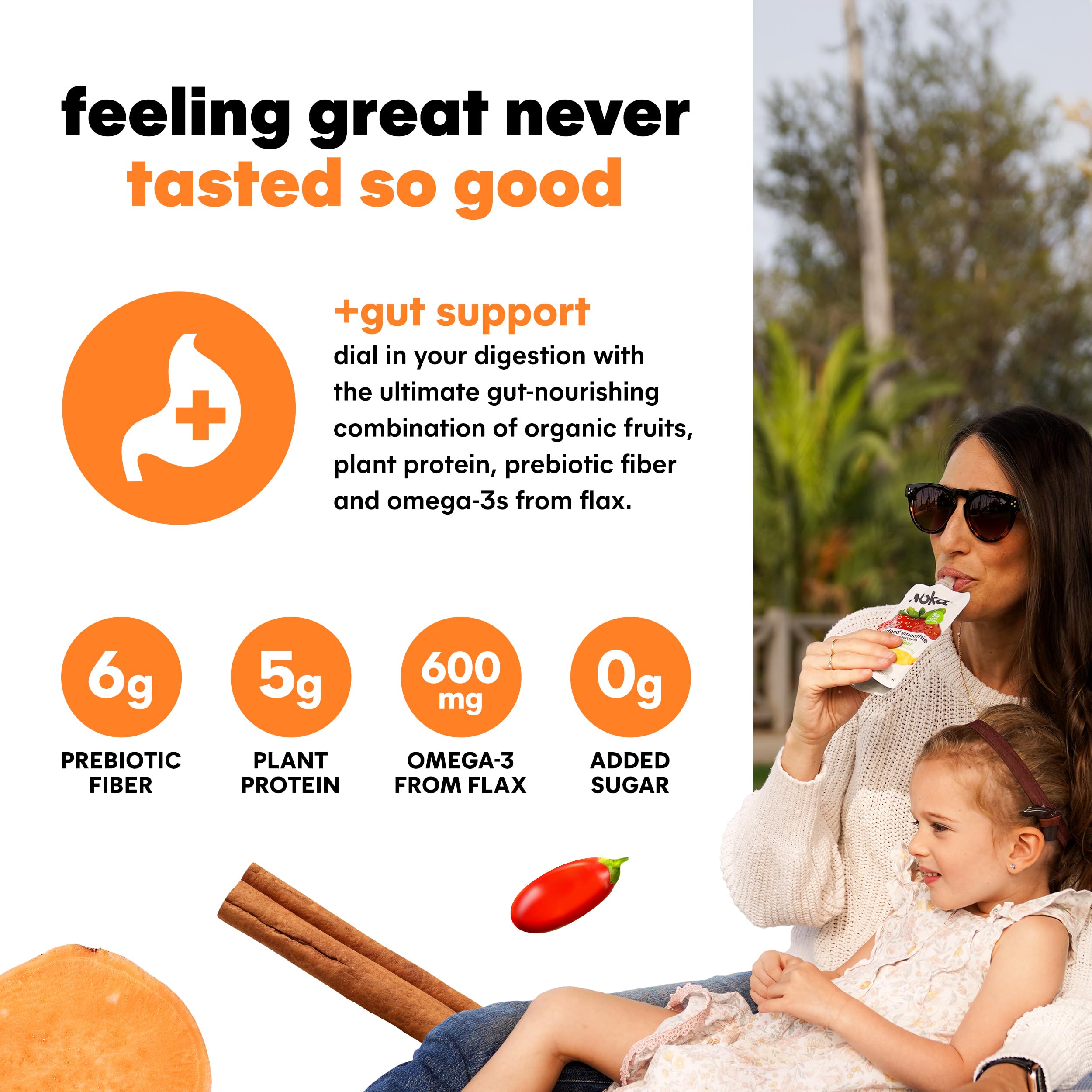 NOKA pouch reveals dates, banana, apple blend with flax for fiber.