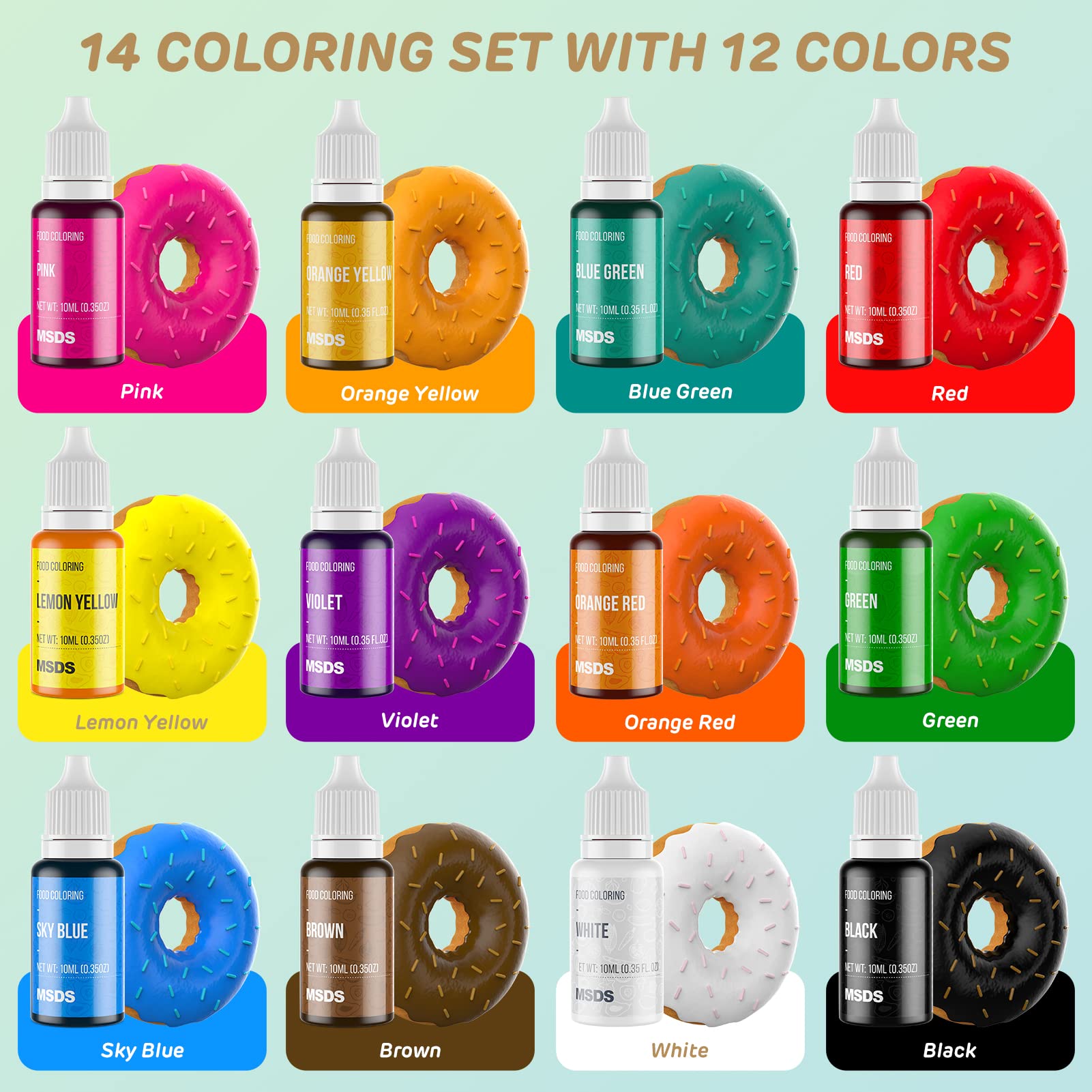 Nomeca color set beside piping tools, ideal for cake decorating sessions.