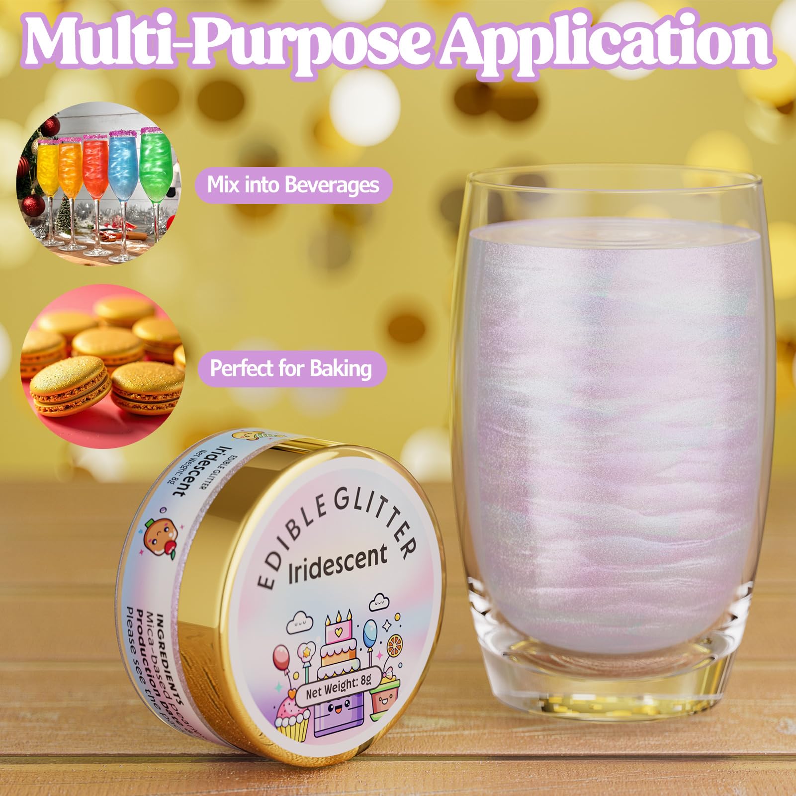 Nomeca edible glitter cocktail-sprinkles enhance beverages with sparkle