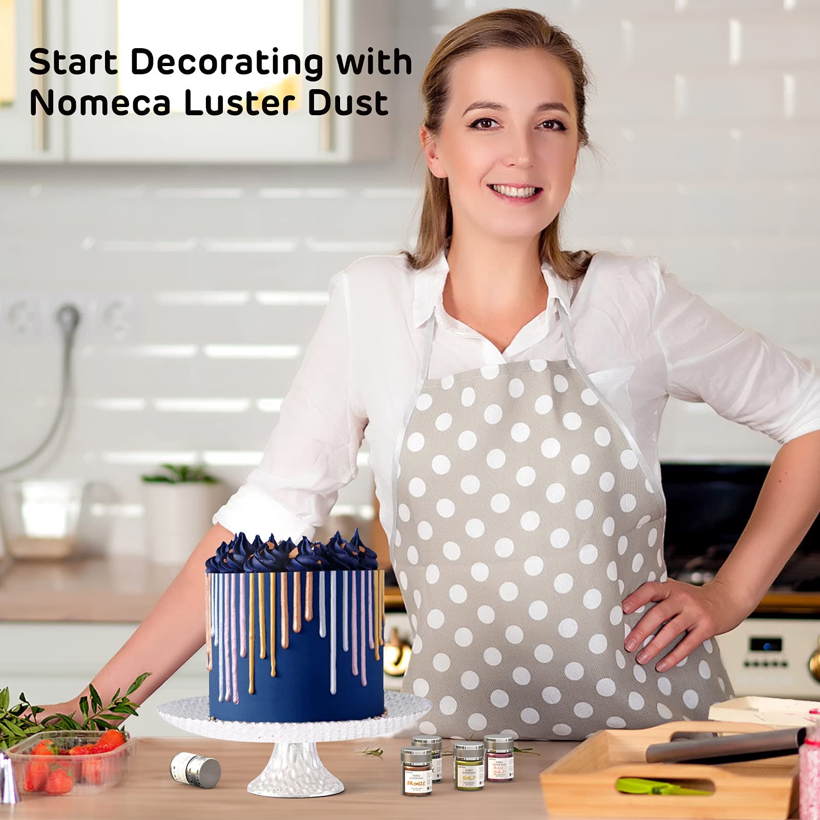 Nomeca luster dust for cake decorations adds luxe shine.