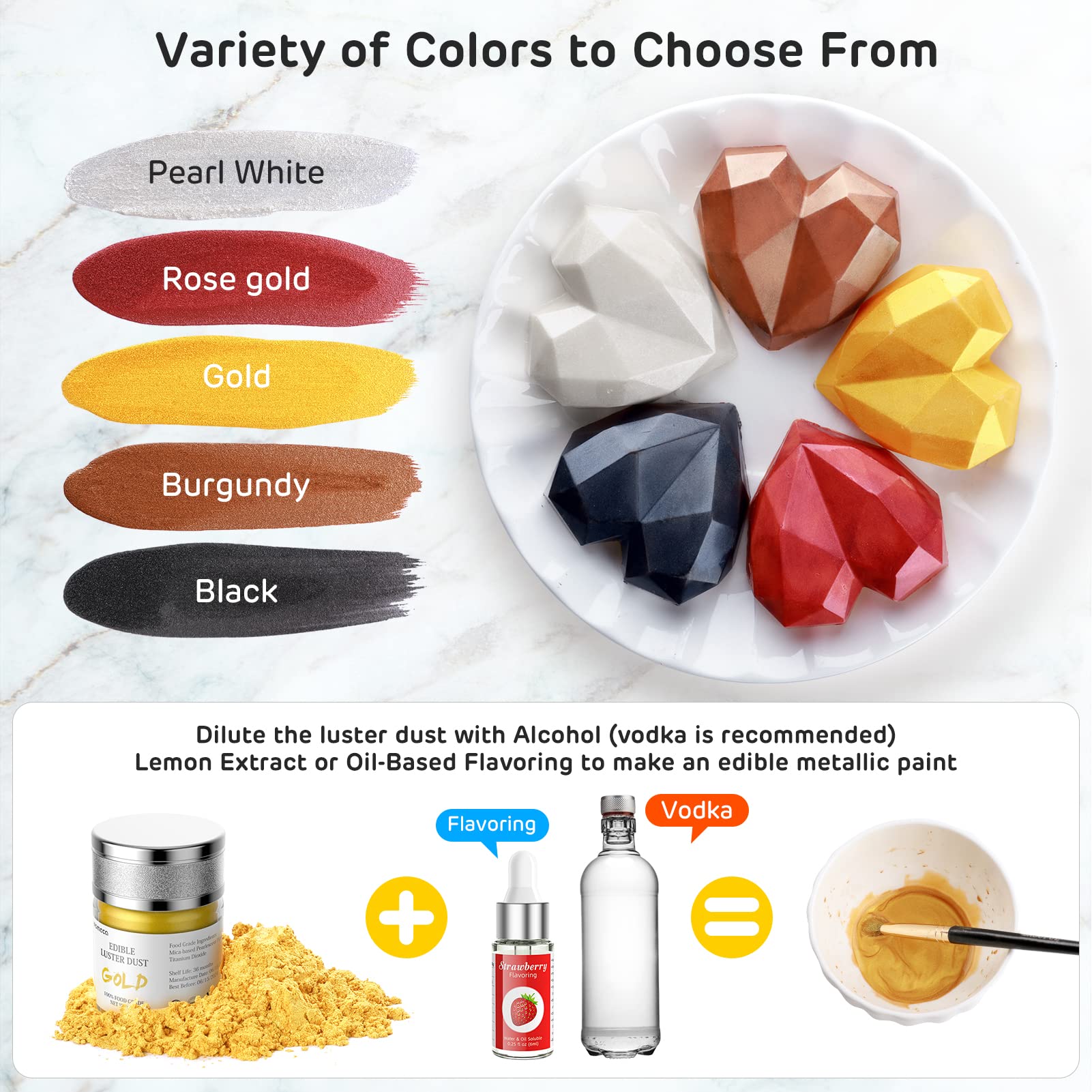 Nomeca gold shimmer dust enhances beverages with edible sparkle.