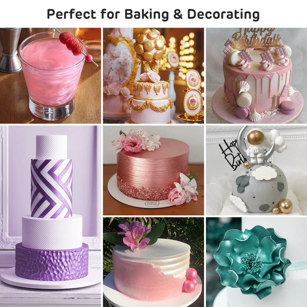 Nomeca pink luster dust on fondant provides a luminous metallic finish.