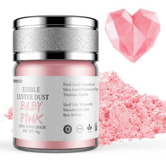 Nomeca edible luster dust pink packaging shows premium decorating ingredients.