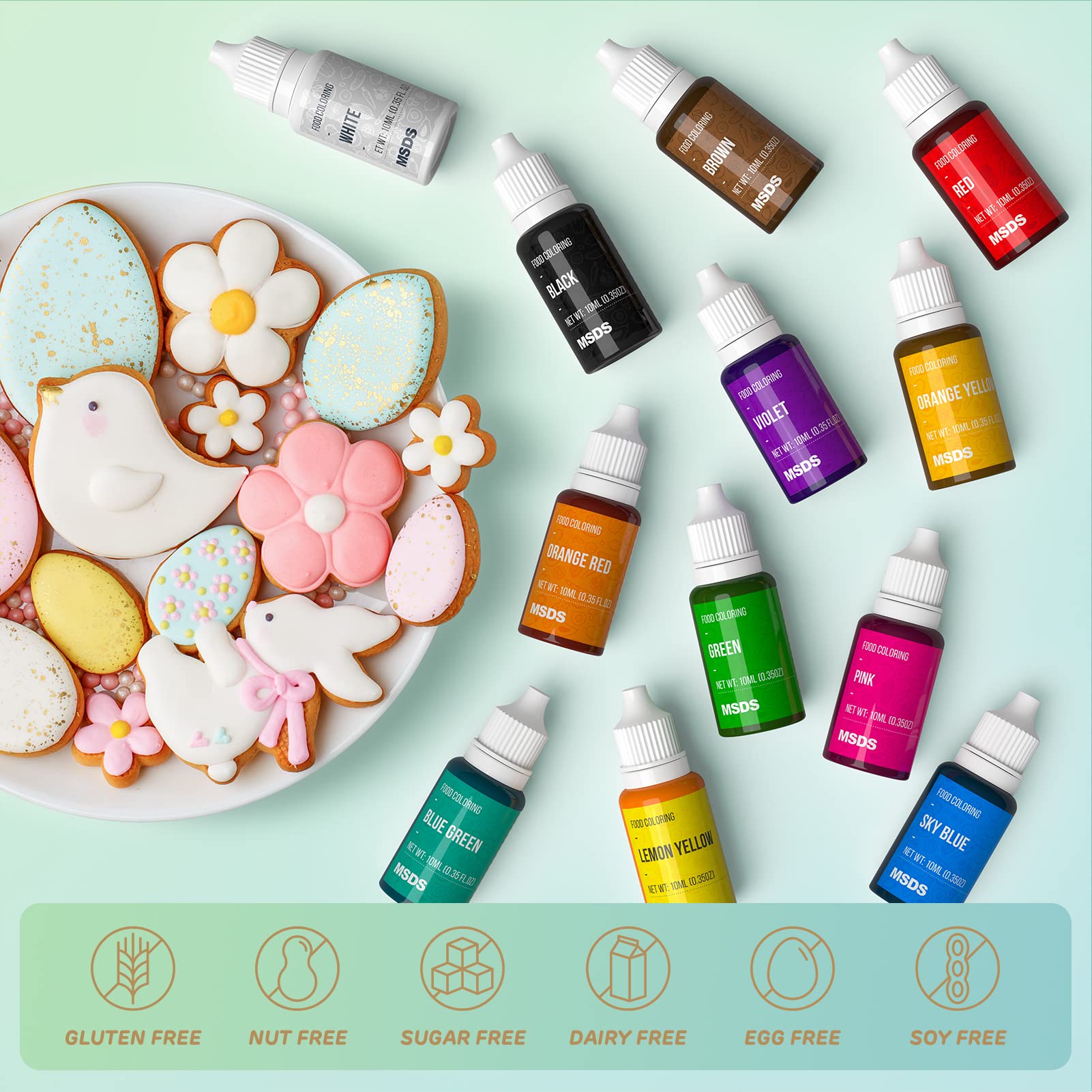 Nomeca liquid food coloring for slime and crafts, vivid color results.