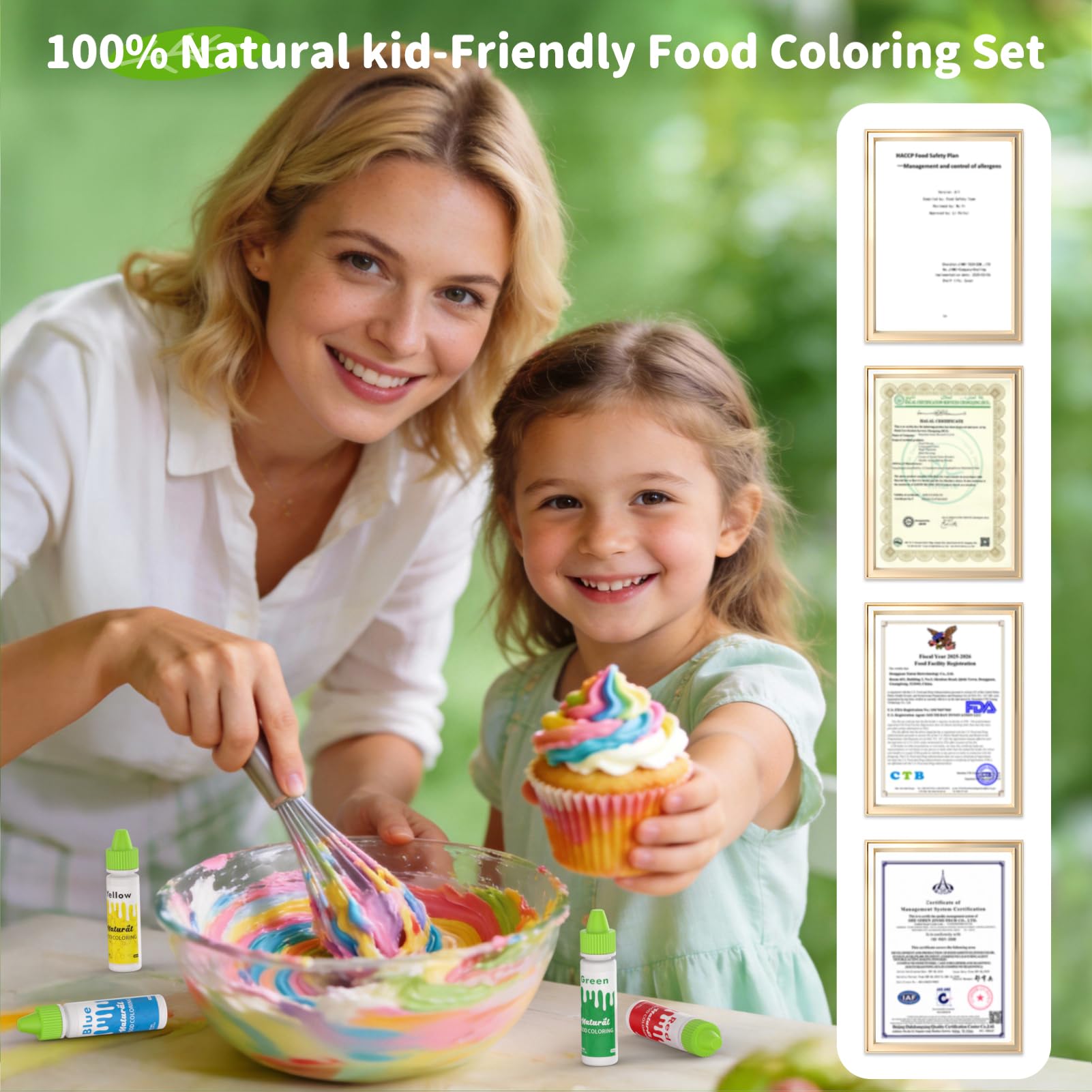 Nomeca four-color plant-based coloring set packaging shown for baking projects.