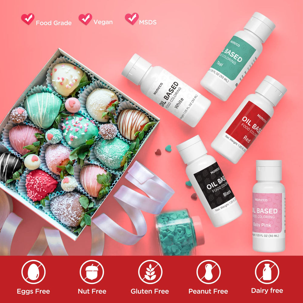Nomeca oil-based coloring for candy melts provides bold hues for candy crafts.
