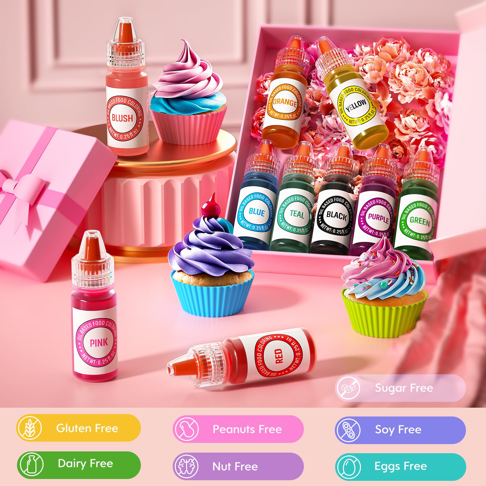 Nomeca teal oil-based coloring enhances oceanic hues in treats.