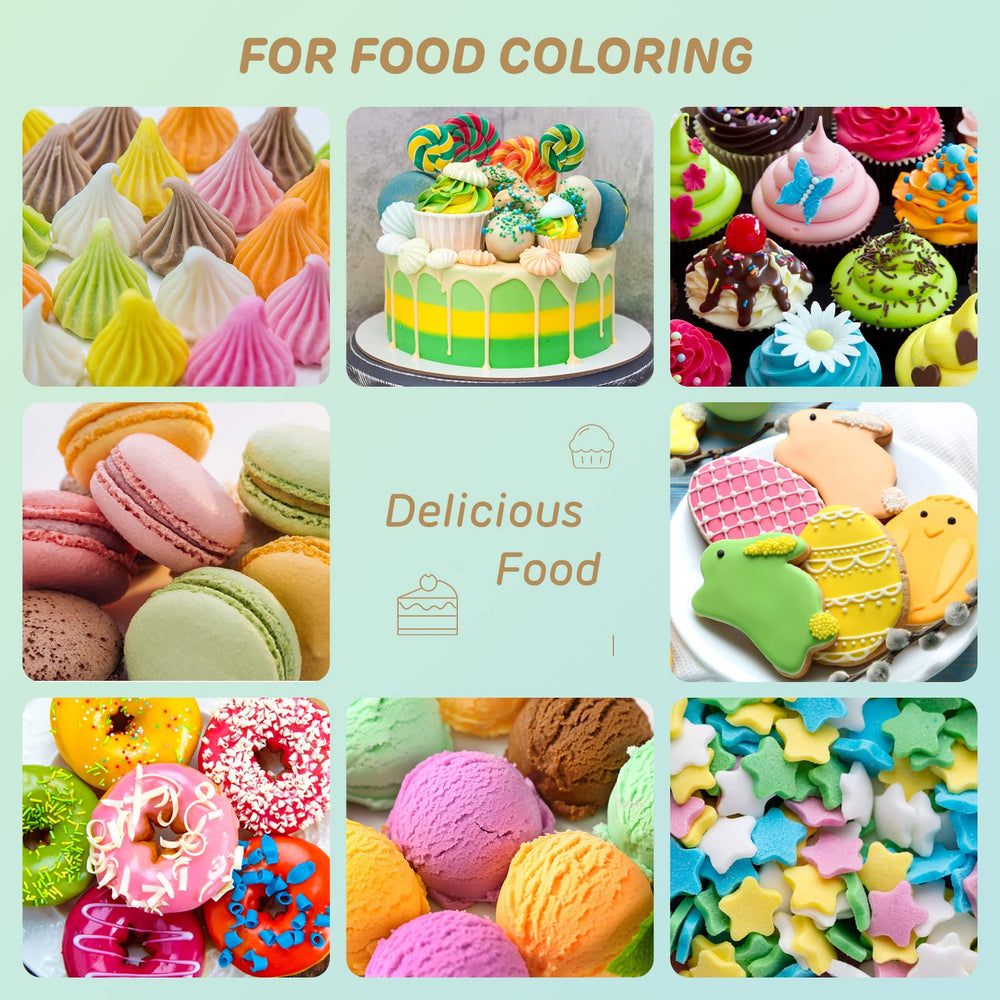 Nomeca vibrant color palette shown in bottles, perfect for icing, frosting, and fondant projects.