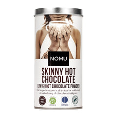 NOMU Skinny 60% Cocoa hot chocolate packaging highlights rich flavor and no sugar added.