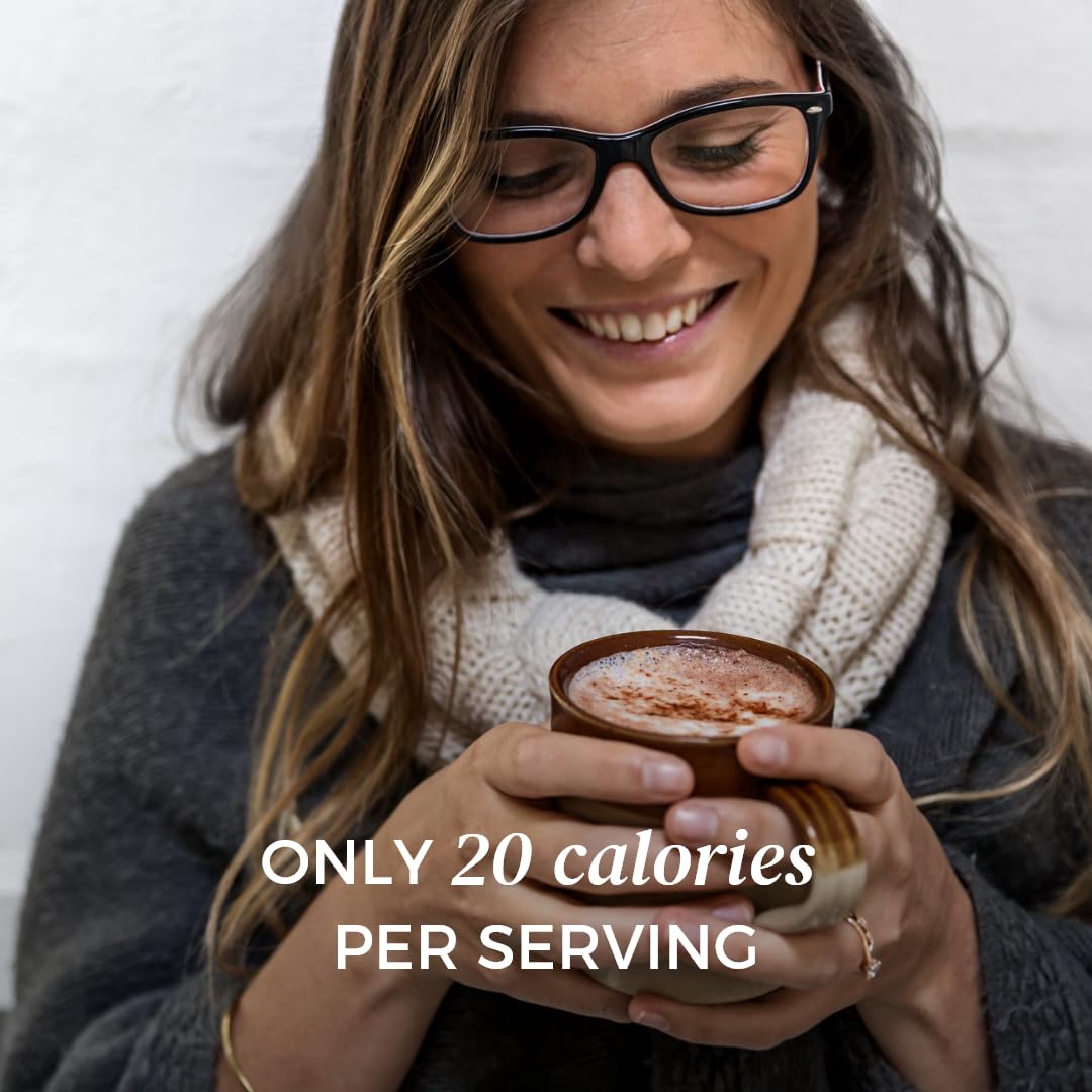 NOMU Skinny hot chocolate dry mix dispensing shows easy, quick keto-friendly preparation.