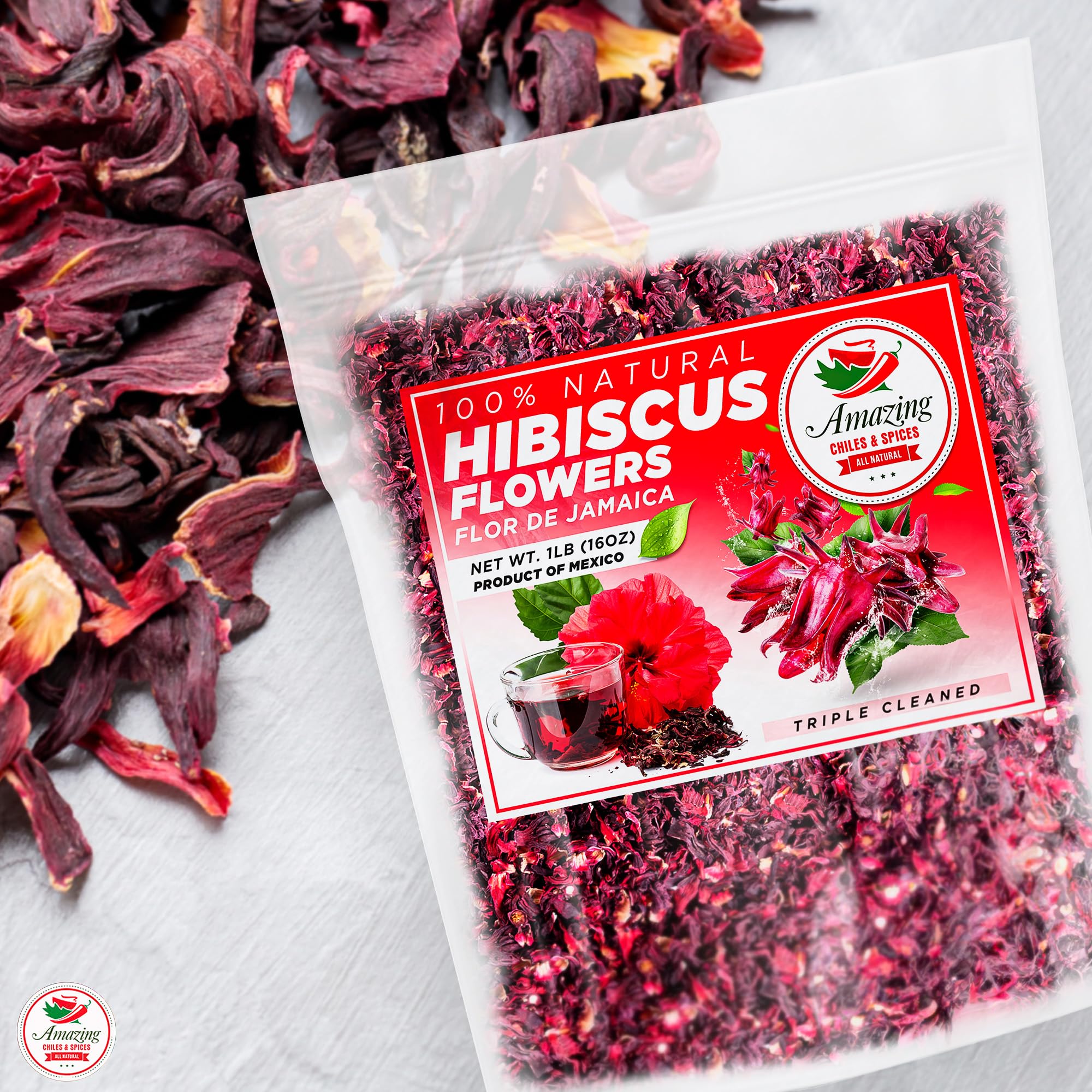 Amazing Chiles & Spices hibiscus flowers non-GMO gluten-free.