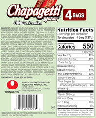 Nongshim Chapagetti sauce packet with vegetables shown for texture.