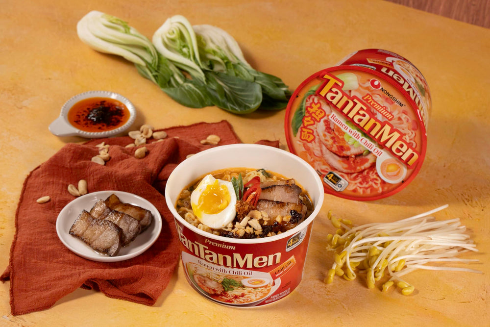 Nongshim Gourmet Tantanmen noodles close-up showing chewy texture
