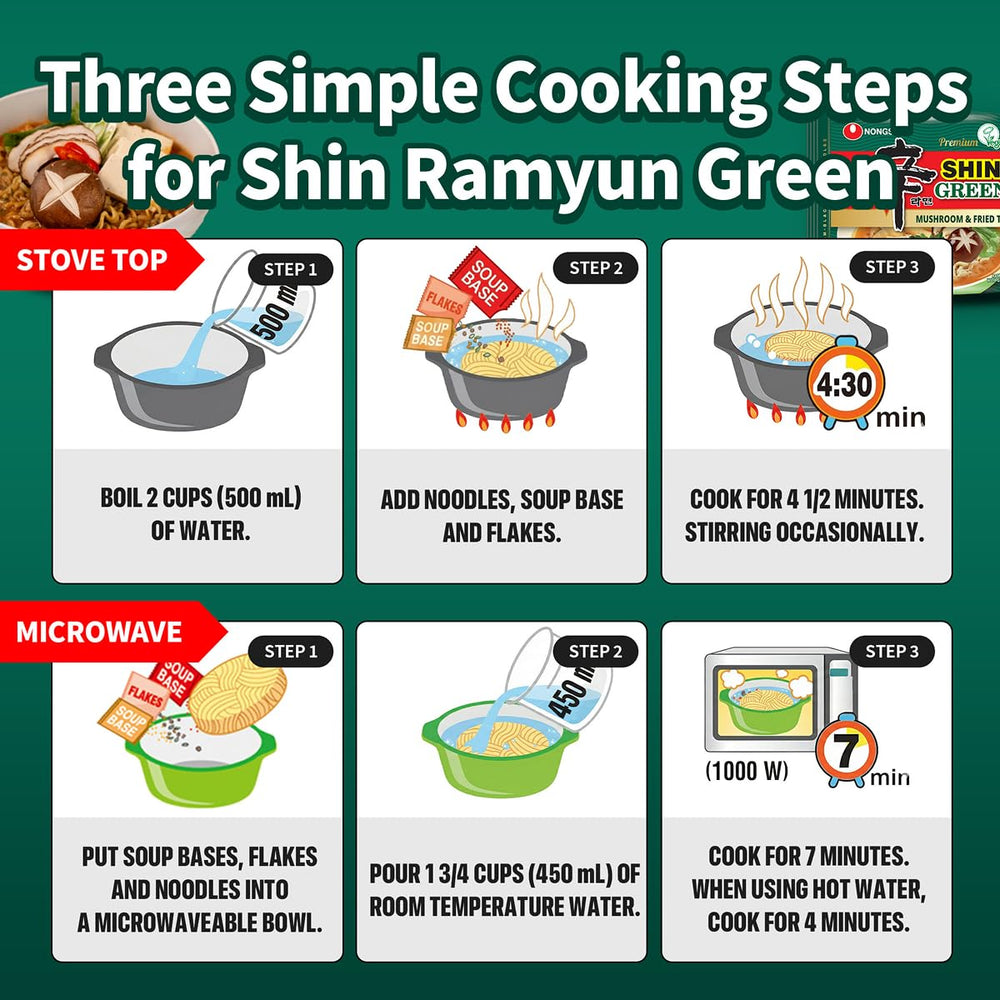 Nongshim Shin Green microwave-prep ramen for fast, satisfying lunches.