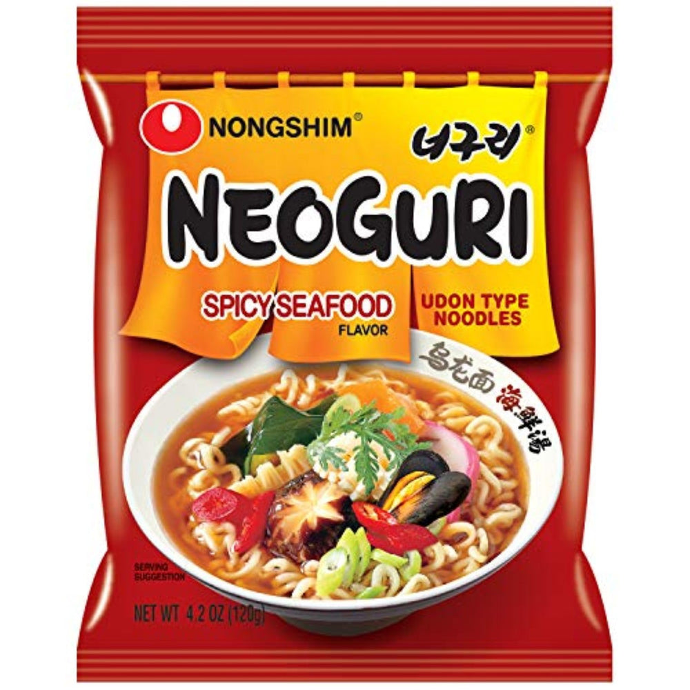 Nongshim Neoguri spicy-seafood udon bowl showing bold broth for quick dinners