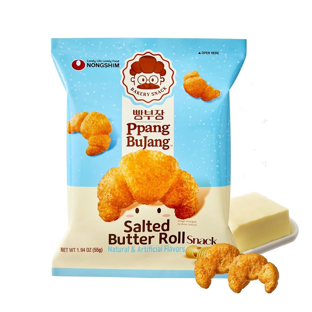 Nongshim Ppang Bujang salted butter roll snack, convenient pantry-pack option.