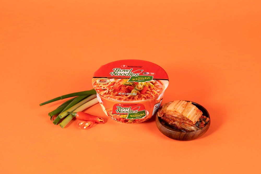 Close-up of Nongshim ramen noodles showing texture