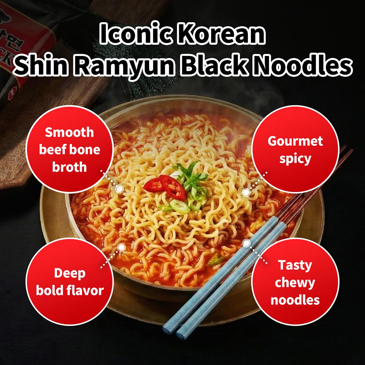 Nongshim Shin Black broth steaming, savory aroma for a comforting meal.
