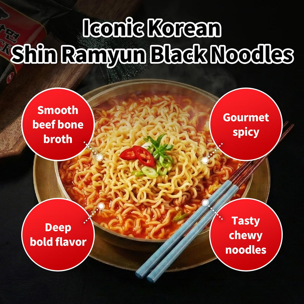 Nongshim Shin Black broth steaming, savory aroma for a comforting meal.