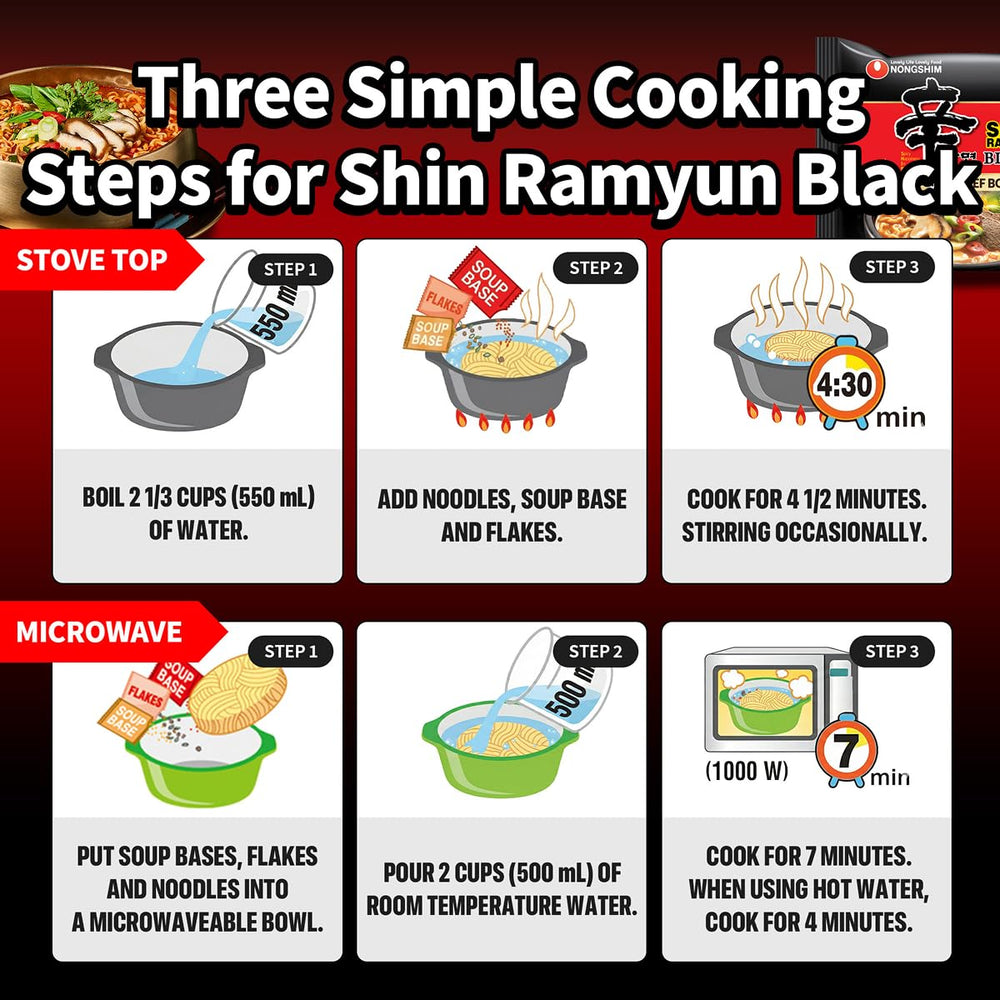 Nongshim Shin Black microwave preparation, quick ramen ready in minutes.