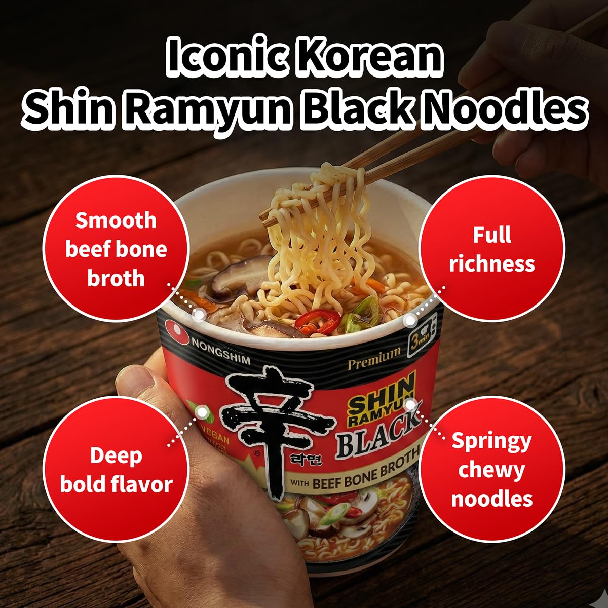 Nongshim Shin Black noodles show rich texture and quality