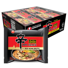 Nongshim Shin Black 16-pack packaging, convenient pantry staple for busy evenings.