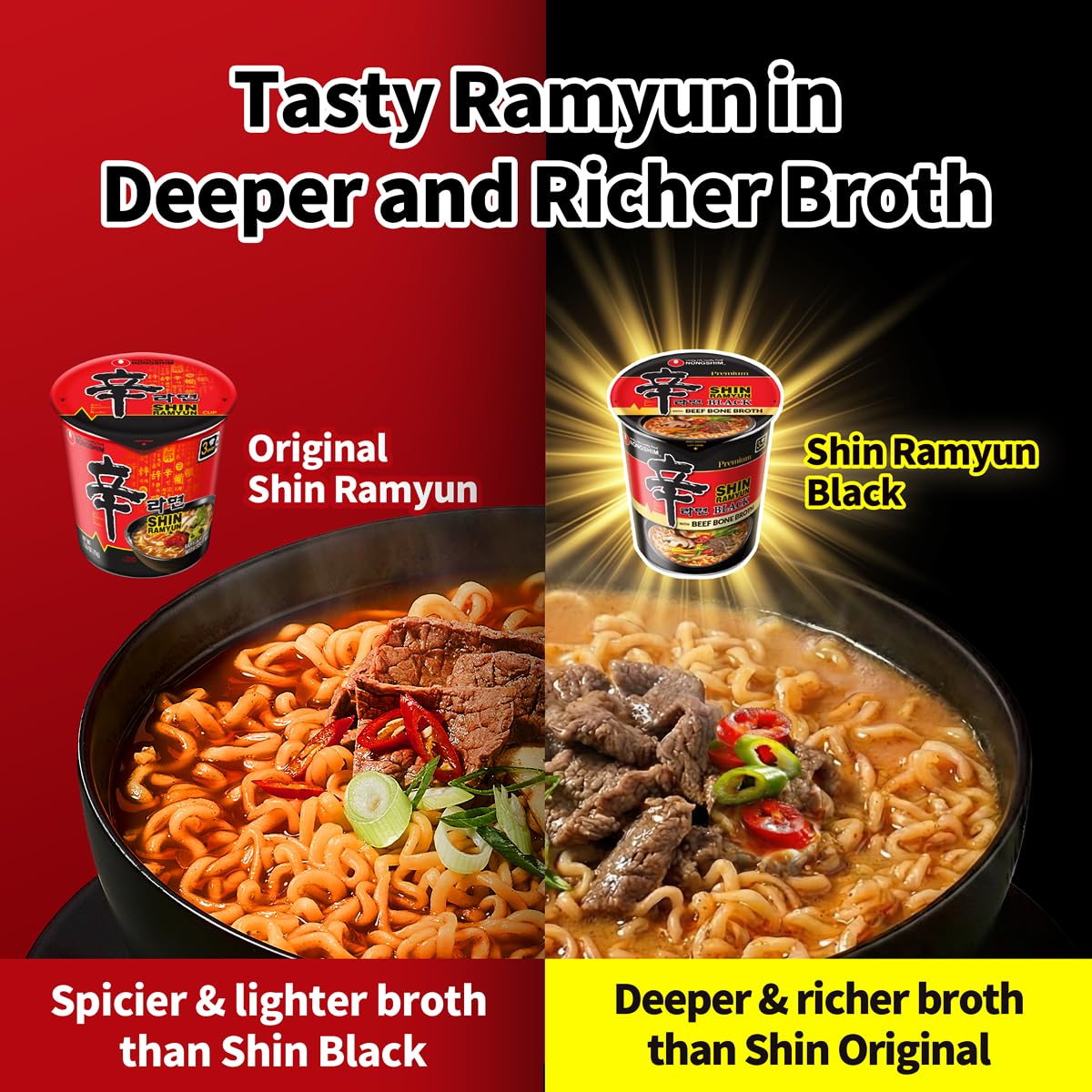 Front packaging of Nongshim Shin Black 6-pack on display