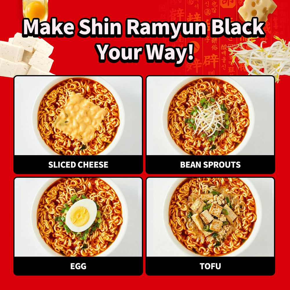Bright red pepper flakes signal Shin Black's bold spice level