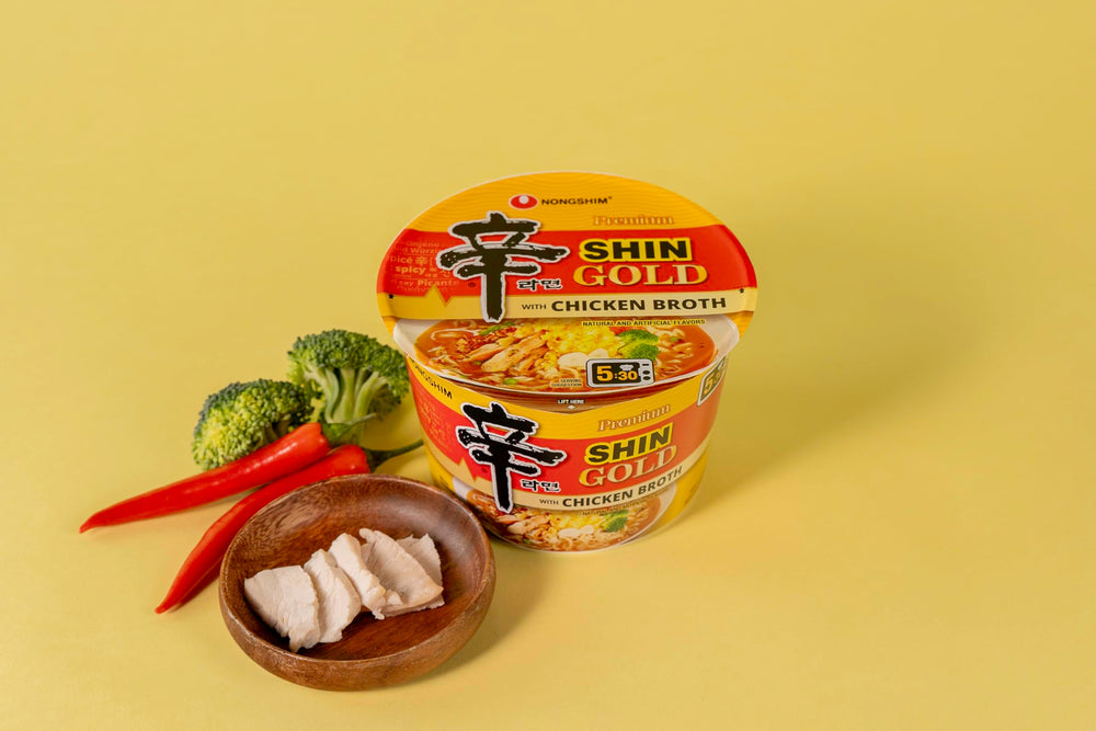 Nongshim Shin Gold noodles close-up reveals chewy, satisfying strands