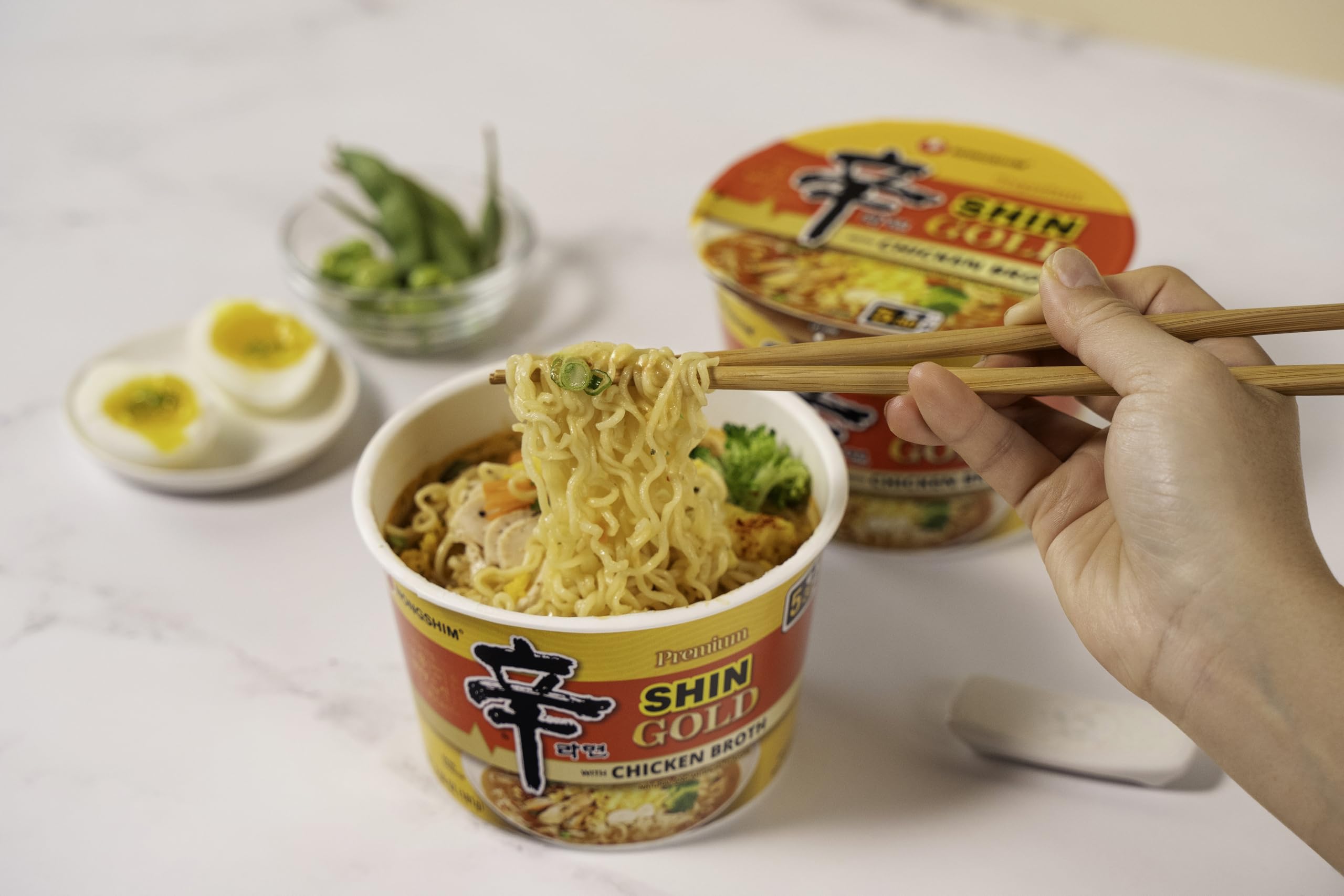 Nongshim Shin Gold ready-to-eat bowl showing bold flavors in minutes