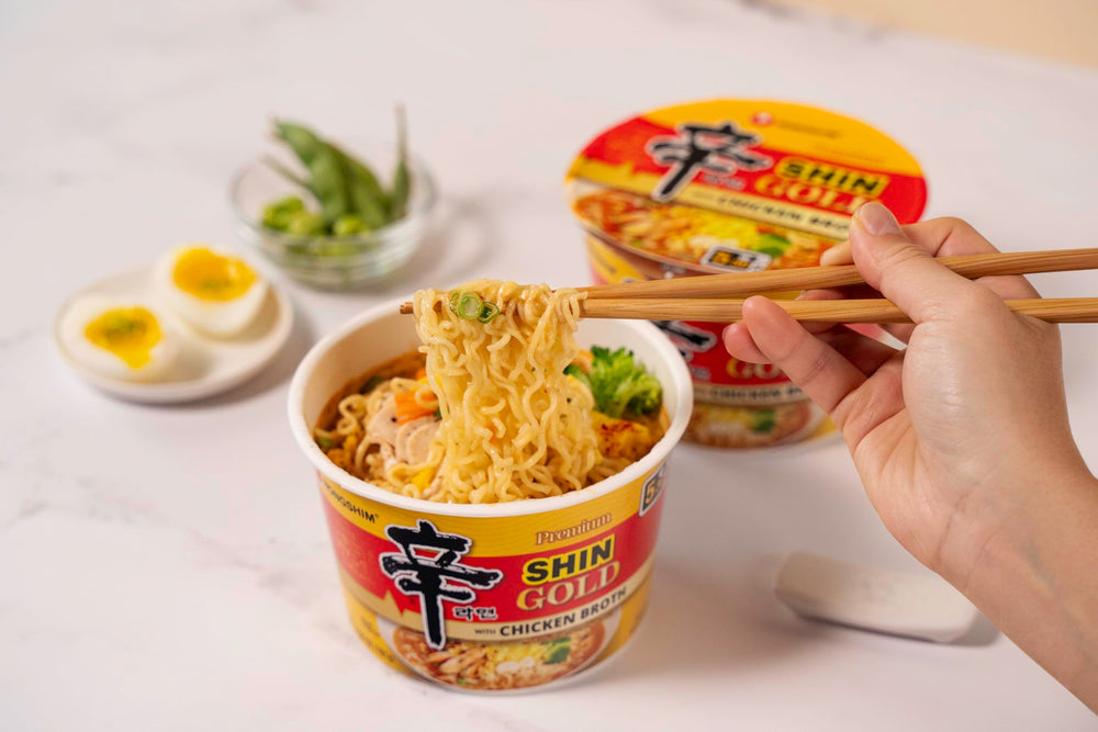 Nongshim Shin Gold ready-to-eat bowl showing bold flavors in minutes