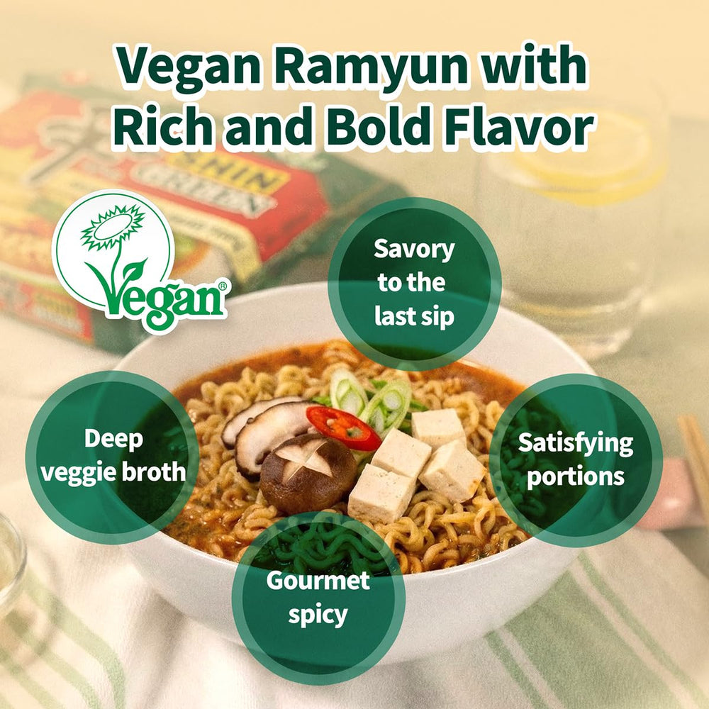 Nongshim Shin Green dried mushroom pieces provide earthy depth.