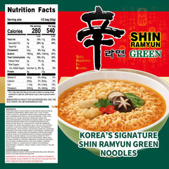 Nongshim Shin Green ramen noodles with a bouncy texture that stays enjoyable.