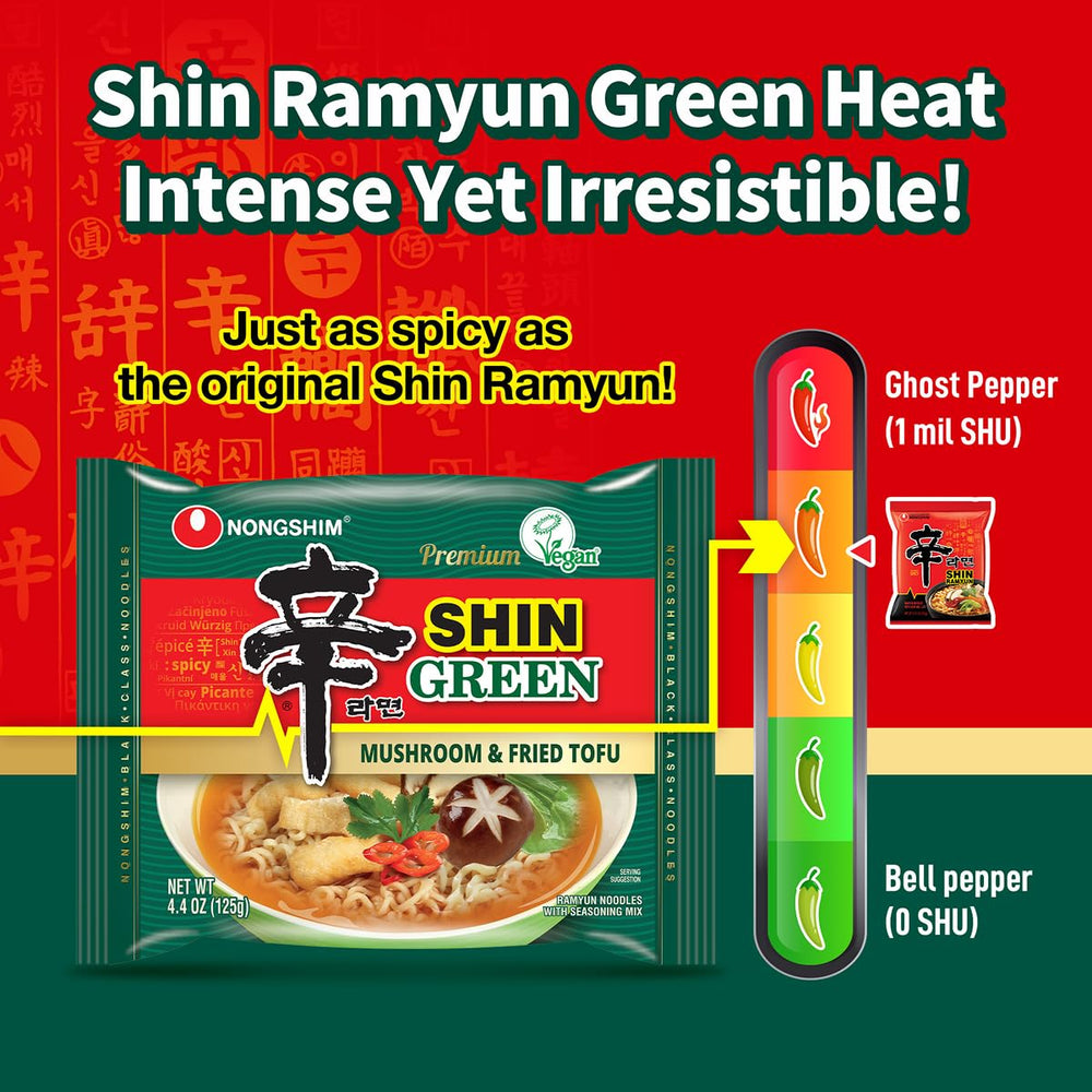 Nongshim Shin Green ramen ready in minutes for quick meals.