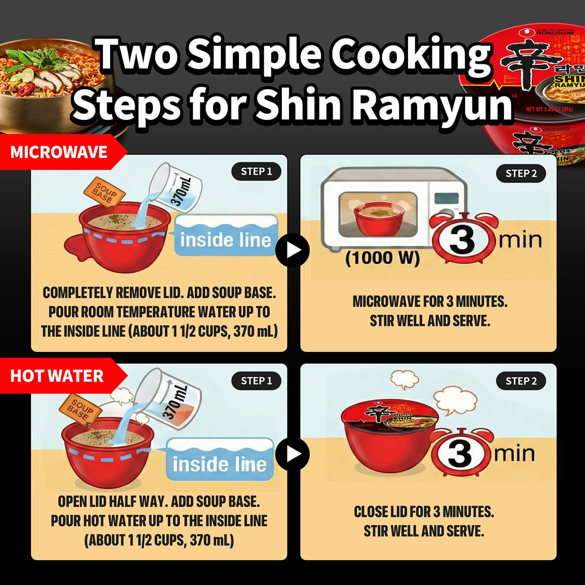 Nongshim Shin Ramyun Bowl steaming hot and ready to enjoy