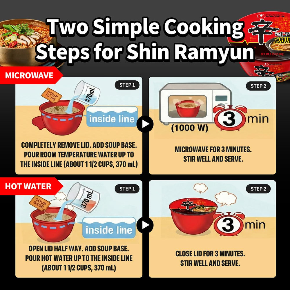 Nongshim Shin Ramyun Bowl steaming hot and ready to enjoy