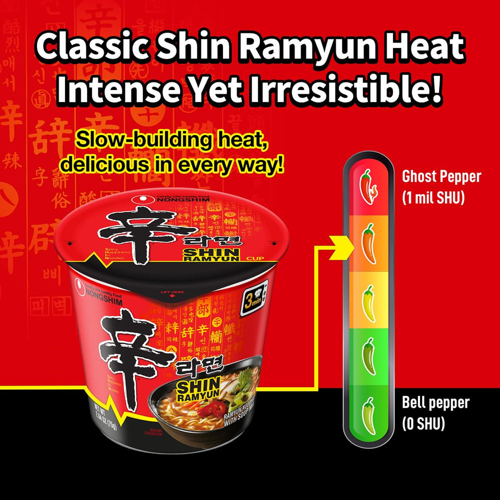 Microwave-safe Nongshim Shin Ramyun Cup container ready for heating