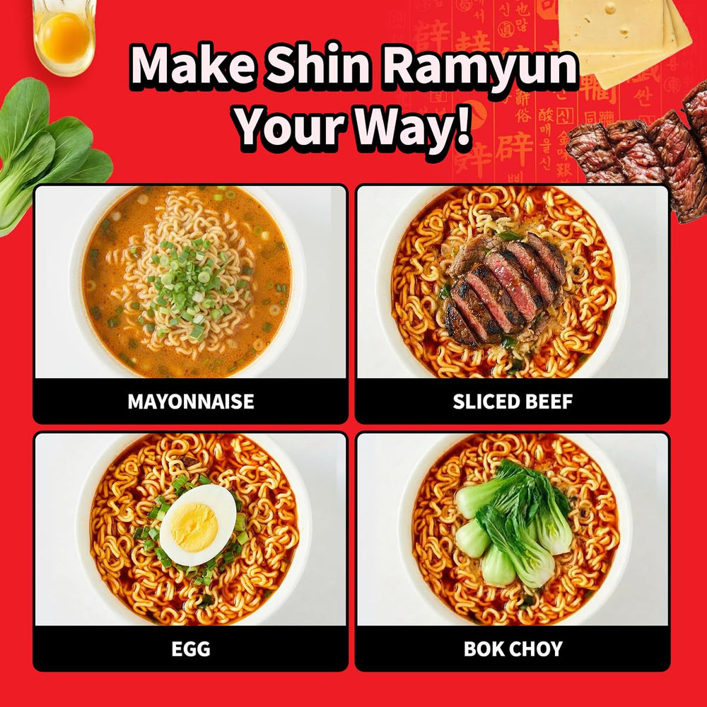 Nongshim Shin Ramyun family pack contains 16 servings for easy planning.
