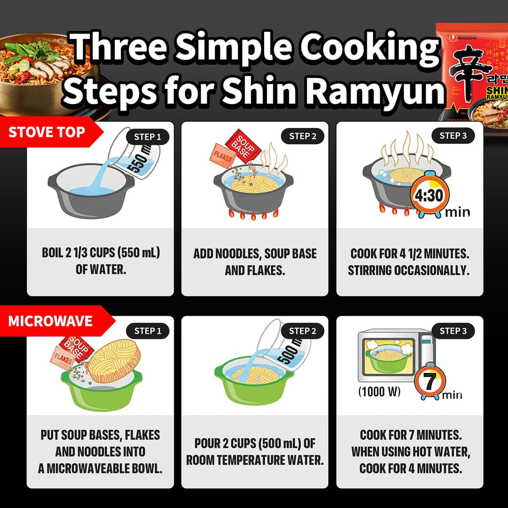 Nongshim Shin Ramyun microwavable format enables fast, convenient meals.