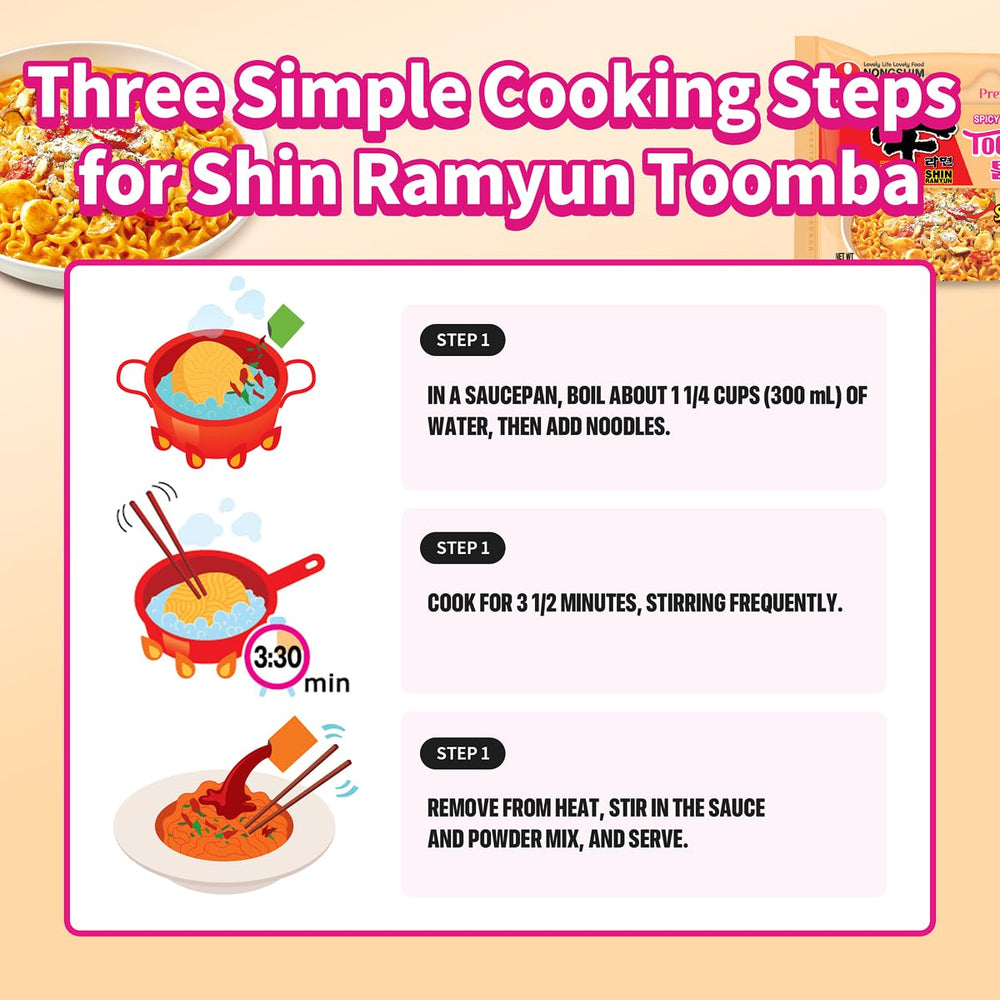 Nongshim Shin Toomba ramen shown in a pan for a creamy stir-fry.