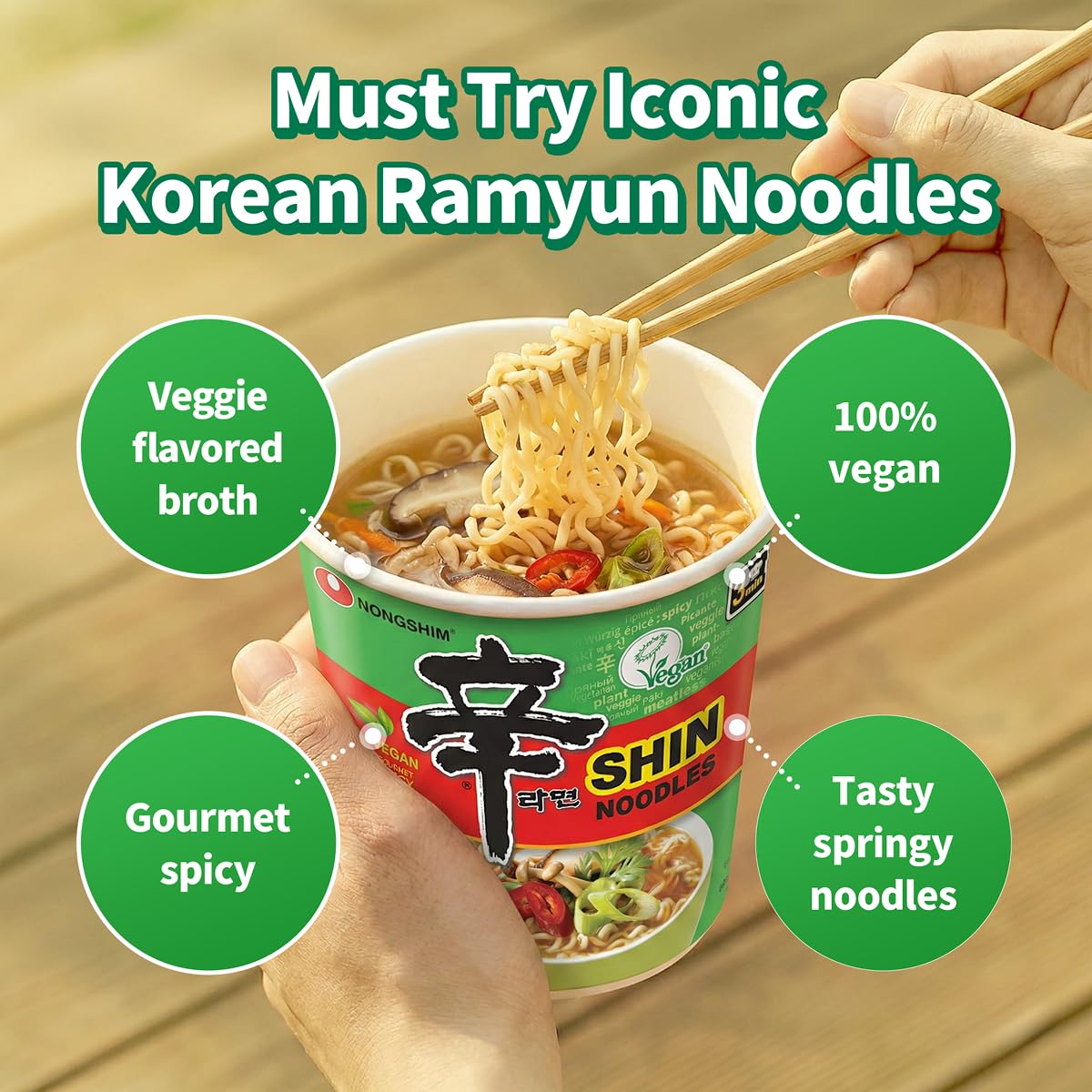 Vegan Shin Ramyun ingredients: vegetables, fried tofu, dried mushrooms