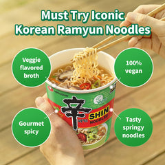 Vegan Shin Ramyun ingredients: vegetables, fried tofu, dried mushrooms