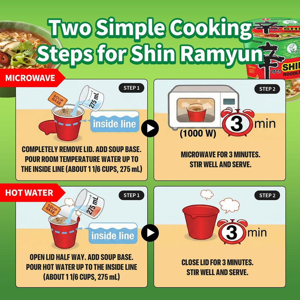 Steaming Shin Ramyun Vegan Cup served in a bowl