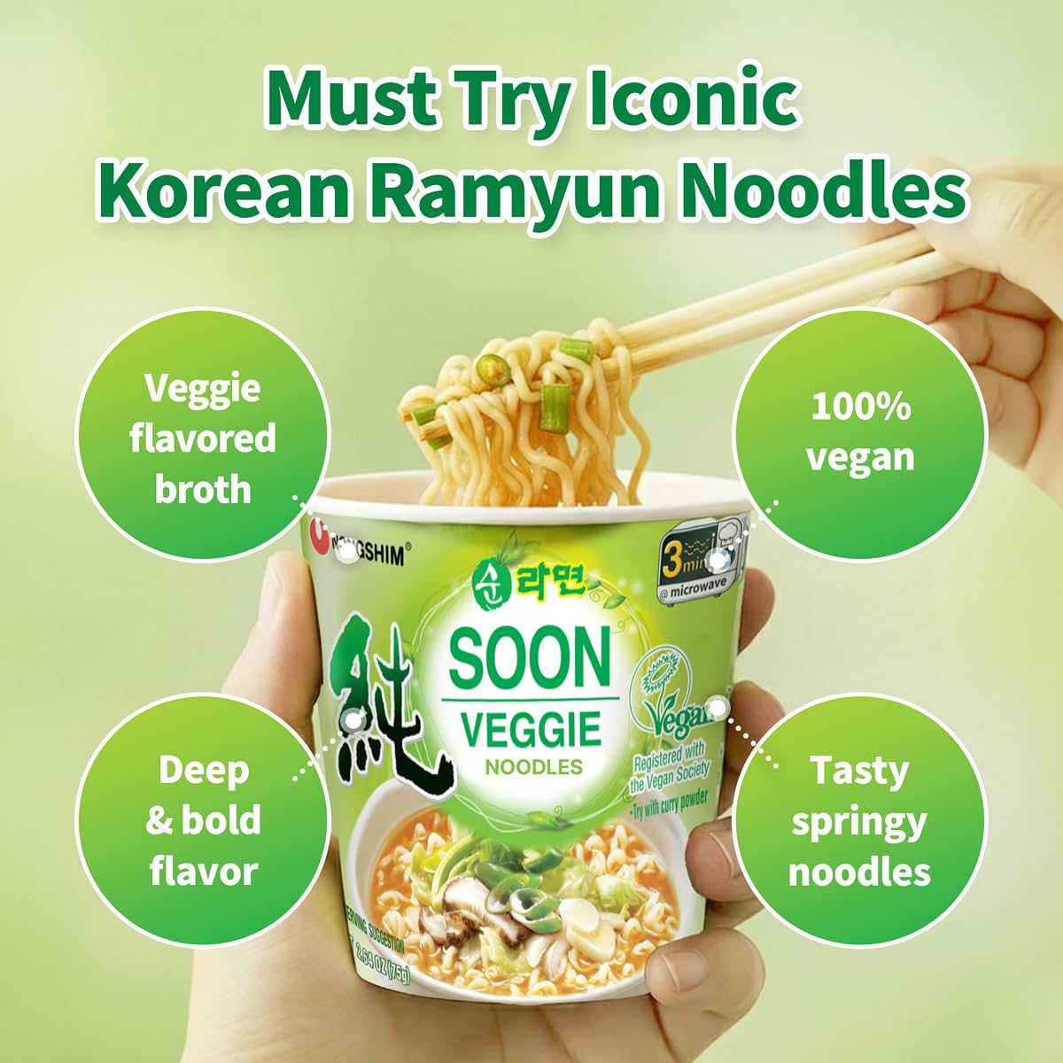 Nongshim Soon Cup Veggie with dried mushrooms adds savory depth