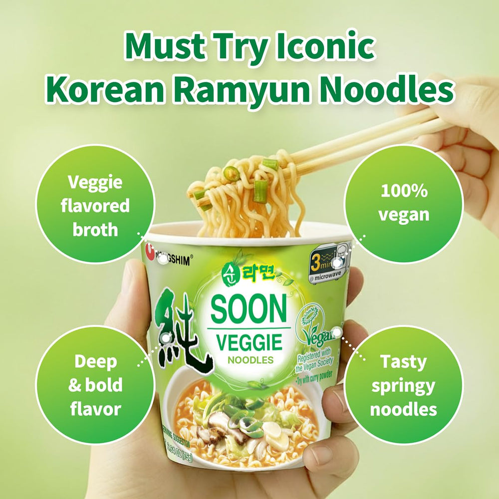 Nongshim Soon Cup Veggie with dried mushrooms adds savory depth
