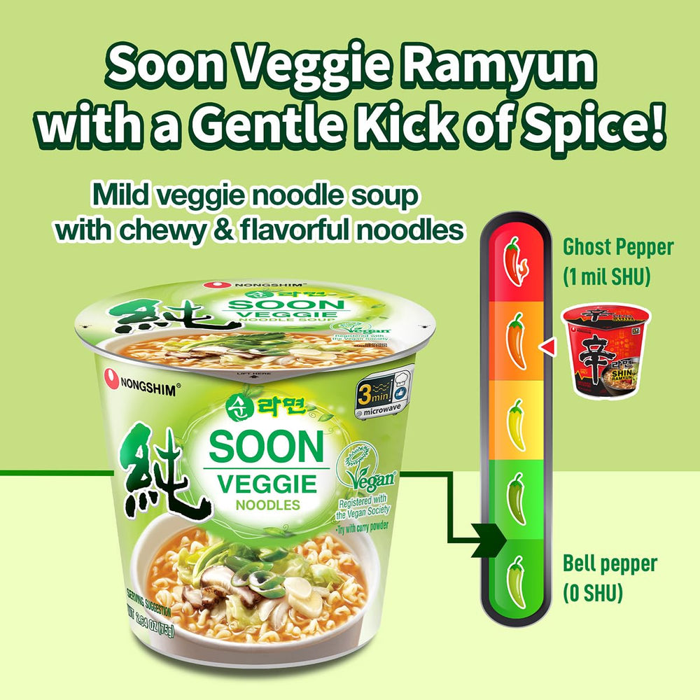 Nongshim Soon Cup Veggie 6-pack for pantry convenience